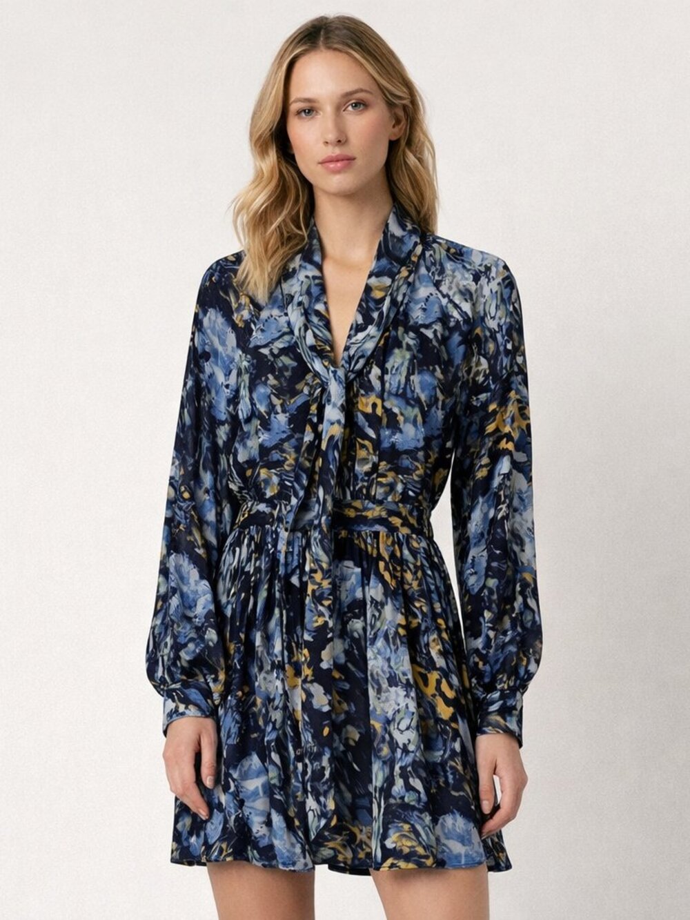 Rachel Zoe Arielle silk shirt dress blue "multi oil paint" print Size 10